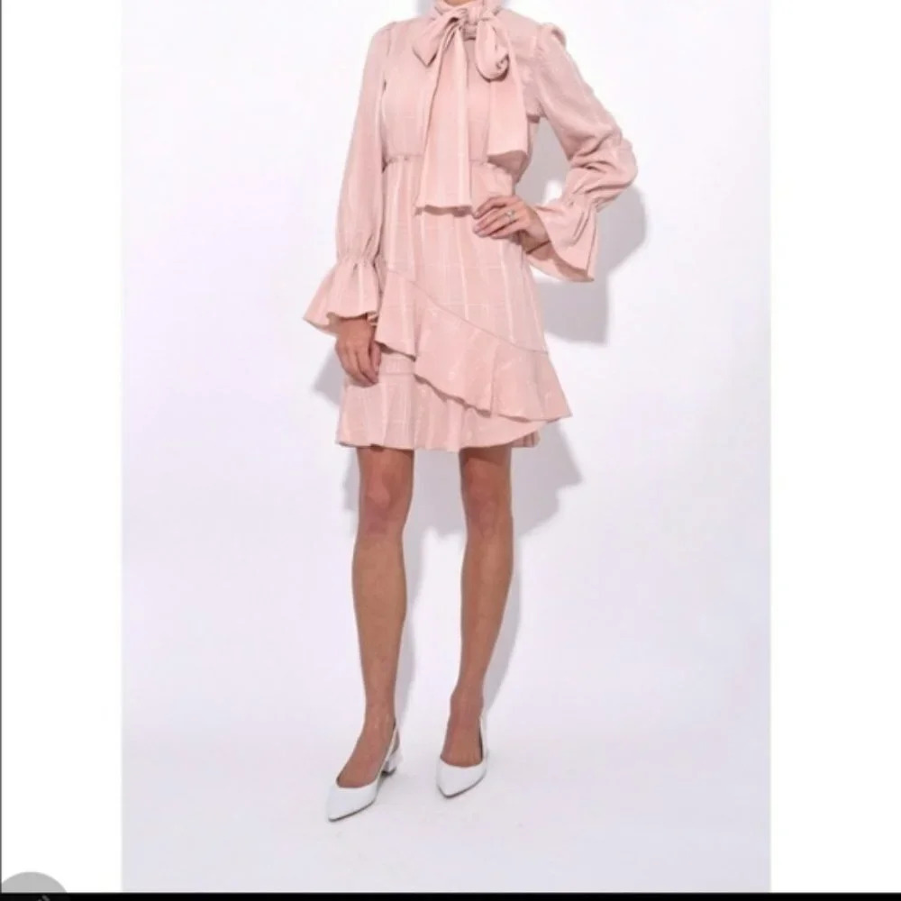 See By Chloe Ruffle Tie Neck Mini Smoky Pink Mini Dress - Picture 2 of 11